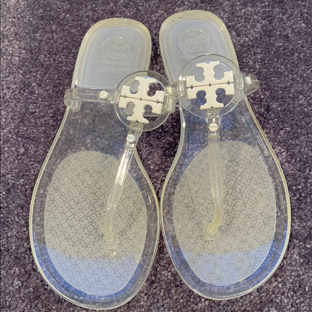Tory Burch Clear Sandals with White Logo